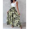 image:imageCHICME Boho Floral Shirred High Waisted Wide Leg Pants Flowy Trousers Summer Beach Vacation WearGreen