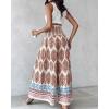 image:imageCHICME Boho Floral Shirred High Waisted Wide Leg Pants Flowy Trousers Summer Beach Vacation WearPink