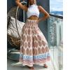image:imageCHICME Boho Floral Shirred High Waisted Wide Leg Pants Flowy Trousers Summer Beach Vacation WearPink
