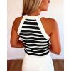 image:imageCHICME Womens Tank Tops Knit Crewneck Striped Shirt Sleeveless Summer Sweater Gold Button Detail Slim Fit Going Out TopsBlack