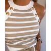 image:imageCHICME Womens Tank Tops Knit Crewneck Striped Shirt Sleeveless Summer Sweater Gold Button Detail Slim Fit Going Out TopsKhaki