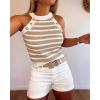 image:imageCHICME Womens Tank Tops Knit Crewneck Striped Shirt Sleeveless Summer Sweater Gold Button Detail Slim Fit Going Out TopsKhaki