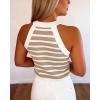 image:imageCHICME Womens Tank Tops Knit Crewneck Striped Shirt Sleeveless Summer Sweater Gold Button Detail Slim Fit Going Out TopsKhaki