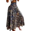 image:imageCHICME Boho Floral Shirred High Waisted Wide Leg Pants Flowy Trousers Summer Beach Vacation WearAblue