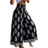 image:imageCHICME Boho Floral Shirred High Waisted Wide Leg Pants Flowy Trousers Summer Beach Vacation WearBlack
