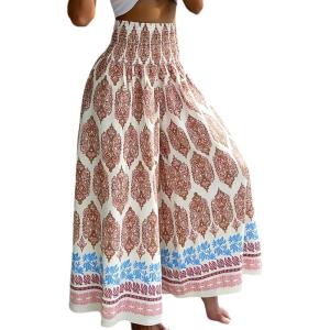 image:imageCHICME Boho Floral Shirred High Waisted Wide Leg Pants Flowy Trousers Summer Beach Vacation WearPink