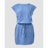 image:imageCHICME Womens 2 Piece Outfits Plain Short Sleeve Top and Casual Decor Drawstring Elastic Waist Skort SetBlue