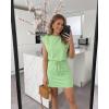 image:imageCHICME Womens 2 Piece Outfits Plain Short Sleeve Top and Casual Decor Drawstring Elastic Waist Skort SetGreen