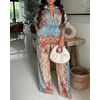 image:imageCHICME Boho Jumpsuit for Women Floral Short Sleeve Wide Leg Romper with Pockets One Piece Vacation OutfitsBlue