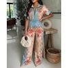 image:imageCHICME Boho Jumpsuit for Women Floral Short Sleeve Wide Leg Romper with Pockets One Piece Vacation OutfitsBlue