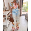image:imageCHICME Boho Jumpsuit for Women Floral Short Sleeve Wide Leg Romper with Pockets One Piece Vacation OutfitsBluea