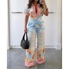 image:imageCHICME Boho Jumpsuit for Women Floral Short Sleeve Wide Leg Romper with Pockets One Piece Vacation OutfitsBluea
