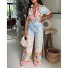 image:imageCHICME Boho Jumpsuit for Women Floral Short Sleeve Wide Leg Romper with Pockets One Piece Vacation OutfitsBluea
