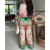 image:imageCHICME Boho Jumpsuit for Women Floral Short Sleeve Wide Leg Romper with Pockets One Piece Vacation OutfitsGreen