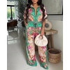 image:imageCHICME Boho Jumpsuit for Women Floral Short Sleeve Wide Leg Romper with Pockets One Piece Vacation OutfitsGreen