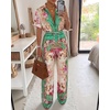 image:imageCHICME Boho Jumpsuit for Women Floral Short Sleeve Wide Leg Romper with Pockets One Piece Vacation OutfitsGreen