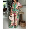 image:imageCHICME Boho Jumpsuit for Women Floral Short Sleeve Wide Leg Romper with Pockets One Piece Vacation OutfitsGreen