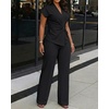 image:imageCHICME Women 2 Piece Outfits Twist Front Zipper Top and Elastic Waist Straight Leg Pants Set Casual Matching SetBlack