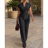 image:imageCHICME Women 2 Piece Outfits Twist Front Zipper Top and Elastic Waist Straight Leg Pants Set Casual Matching SetBlack