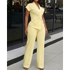 image:imageCHICME Women 2 Piece Outfits Twist Front Zipper Top and Elastic Waist Straight Leg Pants Set Casual Matching SetLight Yellow
