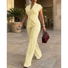 image:imageCHICME Women 2 Piece Outfits Twist Front Zipper Top and Elastic Waist Straight Leg Pants Set Casual Matching SetLight Yellow