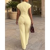 image:imageCHICME Women 2 Piece Outfits Twist Front Zipper Top and Elastic Waist Straight Leg Pants Set Casual Matching SetLight Yellow