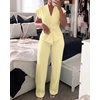 image:imageCHICME Women 2 Piece Outfits Twist Front Zipper Top and Elastic Waist Straight Leg Pants Set Casual Matching SetLight Yellow