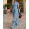 image:imageCHICME Women 2 Piece Outfits Twist Front Zipper Top and Elastic Waist Straight Leg Pants Set Casual Matching SetPurplish Blue
