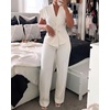 image:imageCHICME Women 2 Piece Outfits Twist Front Zipper Top and Elastic Waist Straight Leg Pants Set Casual Matching SetWhite