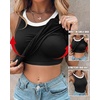 image:imageCHICME Womens ColorBlock Built in Bra Tank Tops Sleeveless Padded Racerback Casual Shirts Ribbed Fitted Basic TopAblack