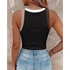 image:imageCHICME Womens ColorBlock Built in Bra Tank Tops Sleeveless Padded Racerback Casual Shirts Ribbed Fitted Basic TopAblack