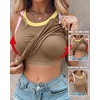 image:imageCHICME Womens ColorBlock Built in Bra Tank Tops Sleeveless Padded Racerback Casual Shirts Ribbed Fitted Basic TopCoffee