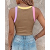 image:imageCHICME Womens ColorBlock Built in Bra Tank Tops Sleeveless Padded Racerback Casual Shirts Ribbed Fitted Basic TopCoffee