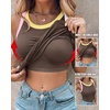 image:imageCHICME Womens ColorBlock Built in Bra Tank Tops Sleeveless Padded Racerback Casual Shirts Ribbed Fitted Basic TopDark Brown