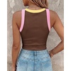 image:imageCHICME Womens ColorBlock Built in Bra Tank Tops Sleeveless Padded Racerback Casual Shirts Ribbed Fitted Basic TopDark Brown