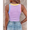image:imageCHICME Womens ColorBlock Built in Bra Tank Tops Sleeveless Padded Racerback Casual Shirts Ribbed Fitted Basic TopLight Purple