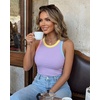 image:imageCHICME Womens ColorBlock Built in Bra Tank Tops Sleeveless Padded Racerback Casual Shirts Ribbed Fitted Basic TopLight Purple
