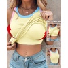 image:imageCHICME Womens ColorBlock Built in Bra Tank Tops Sleeveless Padded Racerback Casual Shirts Ribbed Fitted Basic TopLight Yellow