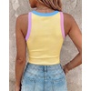 image:imageCHICME Womens ColorBlock Built in Bra Tank Tops Sleeveless Padded Racerback Casual Shirts Ribbed Fitted Basic TopLight Yellow