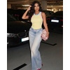 image:imageCHICME Womens ColorBlock Built in Bra Tank Tops Sleeveless Padded Racerback Casual Shirts Ribbed Fitted Basic TopLight Yellow