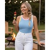 image:imageCHICME Womens ColorBlock Built in Bra Tank Tops Sleeveless Padded Racerback Casual Shirts Ribbed Fitted Basic TopLighted Blue
