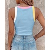 image:imageCHICME Womens ColorBlock Built in Bra Tank Tops Sleeveless Padded Racerback Casual Shirts Ribbed Fitted Basic TopLighted Blue