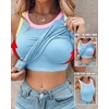 image:imageCHICME Womens ColorBlock Built in Bra Tank Tops Sleeveless Padded Racerback Casual Shirts Ribbed Fitted Basic TopLighted Blue