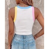 image:imageCHICME Womens ColorBlock Built in Bra Tank Tops Sleeveless Padded Racerback Casual Shirts Ribbed Fitted Basic TopWhite