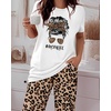 image:imageCHICME Womens Pajamas Sets 2 Piece Short Sleeve Lounge Set Printed Loose Pants Pj Sets Loungewear SetLeopard