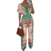 image:imageCHICME Boho Jumpsuit for Women Floral Short Sleeve Wide Leg Romper with Pockets One Piece Vacation OutfitsGreen