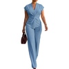 image:imageCHICME Women 2 Piece Outfits Twist Front Zipper Top and Elastic Waist Straight Leg Pants Set Casual Matching SetPurplish Blue