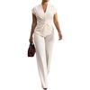 image:imageCHICME Women 2 Piece Outfits Twist Front Zipper Top and Elastic Waist Straight Leg Pants Set Casual Matching SetWhite