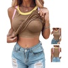 image:imageCHICME Womens ColorBlock Built in Bra Tank Tops Sleeveless Padded Racerback Casual Shirts Ribbed Fitted Basic TopCoffee